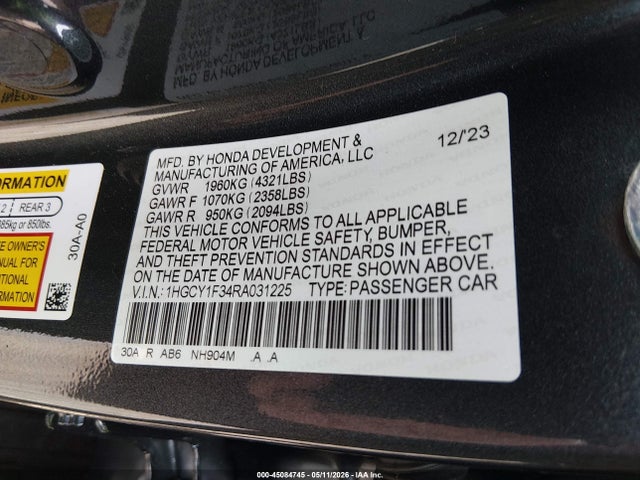 1HGCY1F34RA031225 Honda ACCORD EX