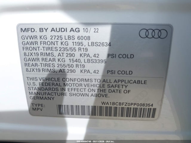 Продаж на аукціоні авто 2023 Audi Q4 E-tron Premium Plus 40 Rwd, vin: WA1BCBFZ0PP008354, номер лоту: 45084746