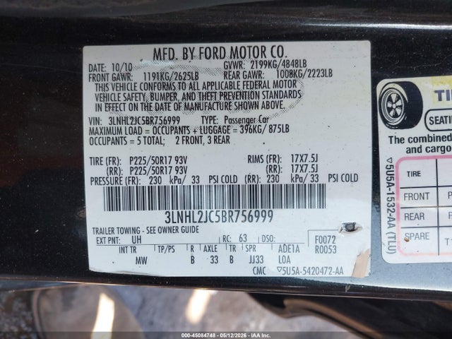 2011 Lincoln Mkz მანქანა იყიდება აუქციონზე, vin: 3LNHL2JC5BR756999, აუქციონის ნომერი: 45084748
