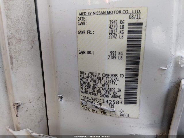 45084761 :رقم المزاد ، 1N4AL2AP7CC142583 vin ، 2012 Nissan Altima 2.5 S مزاد بيع