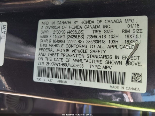 2HKRW1H50JH502698 Honda CR-V EX