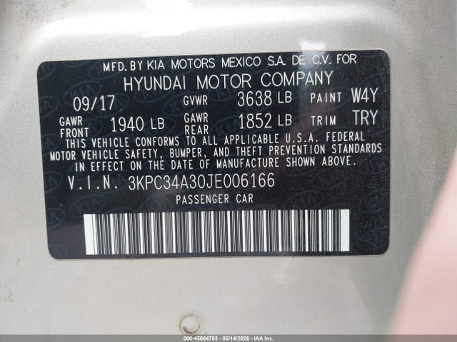 Продажа на аукционе авто 2018 Hyundai Accent Limited, vin: 3KPC34A30JE006166, номер лота: 45084783