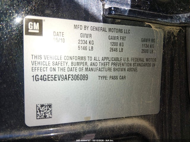 Aukcja sprzedaży 2010 Buick Lacrosse Cxs, vin: 1G4GE5EV9AF306089, numer aukcji: 45084787