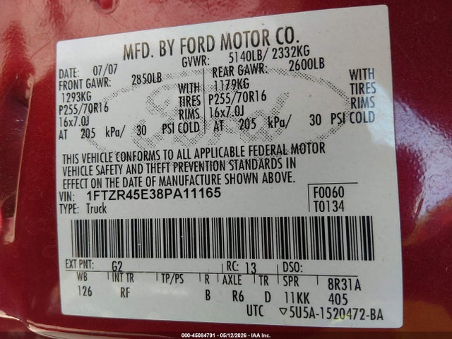 Продажа на аукционе авто 2008 Ford Ranger Fx4 Off-road/sport/xlt, vin: 1FTZR45E38PA11165, номер лота: 45084791