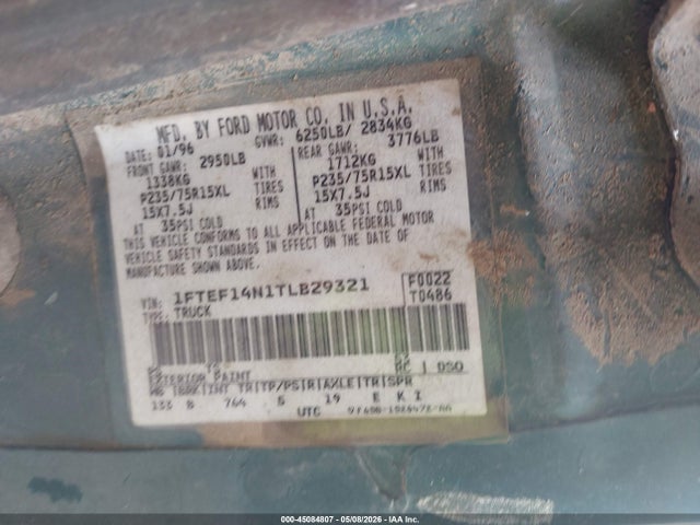 Aukcja sprzedaży 1996 Ford F150, vin: 1FTEF14N1TLB29321, numer aukcji: 45084807