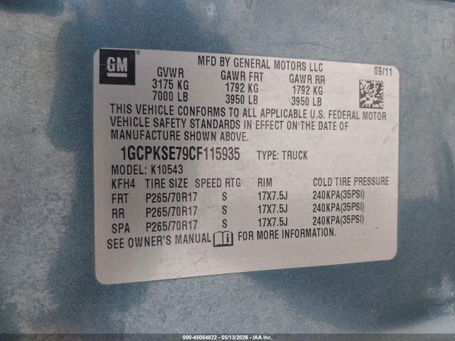 Продаж на аукціоні авто 2012 Chevrolet Silverado 1500 Lt, vin: 1GCPKSE79CF115935, номер лоту: 45084822