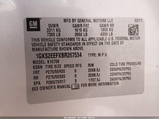 Aukcja sprzedaży 2011 Gmc Yukon Denali, vin: 1GKS2EEFXBR267534, numer aukcji: 45084836