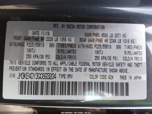 45084844 :رقم المزاد ، JM3KE4DY3G0893204 vin ، 2016 Mazda Cx-5 Grand Touring مزاد بيع