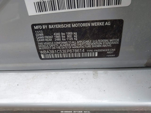 2014 Bmw 320i მანქანა იყიდება აუქციონზე, vin: WBA3B1C53EP678614, აუქციონის ნომერი: 45084849