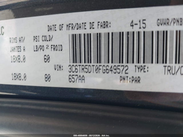 Продаж на аукціоні авто 2015 Ram 2500 Slt, vin: 3C6TR5DT0FG649572, номер лоту: 45084859