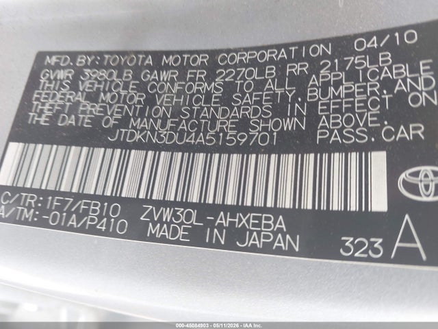 45084903 :رقم المزاد ، JTDKN3DU4A5159701 vin ، 2010 Toyota Prius Ii مزاد بيع