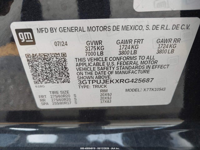 3GTPUJEKXRG425687 GMC Sierra 1500 4wd Short Box Elevation With 3vl