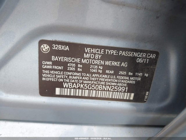 Aukcja sprzedaży 2011 Bmw 328i Xdrive, vin: WBAPK5G50BNN25991, numer aukcji: 45084920