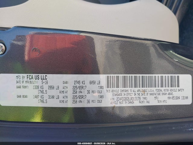 Aukcja sprzedaży 2018 Dodge Grand Caravan Se, vin: 2C4RDGBG9JR313179, numer aukcji: 45084927