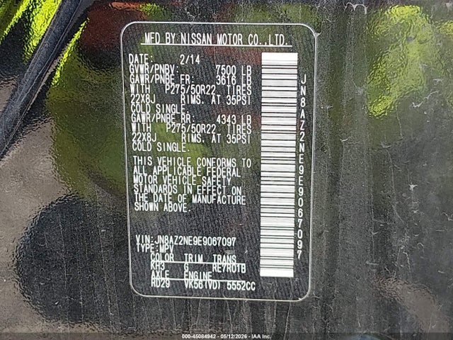 Продажа на аукционе авто 2014 Infiniti Qx80, vin: JN8AZ2NE9E9067097, номер лота: 45084942