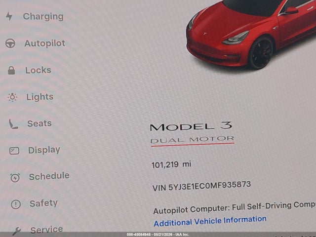45084948 :رقم المزاد ، 5YJ3E1EC0MF935873 vin ، 2021 Tesla Model 3 Performance Dual Motor All-wheel Drive مزاد بيع