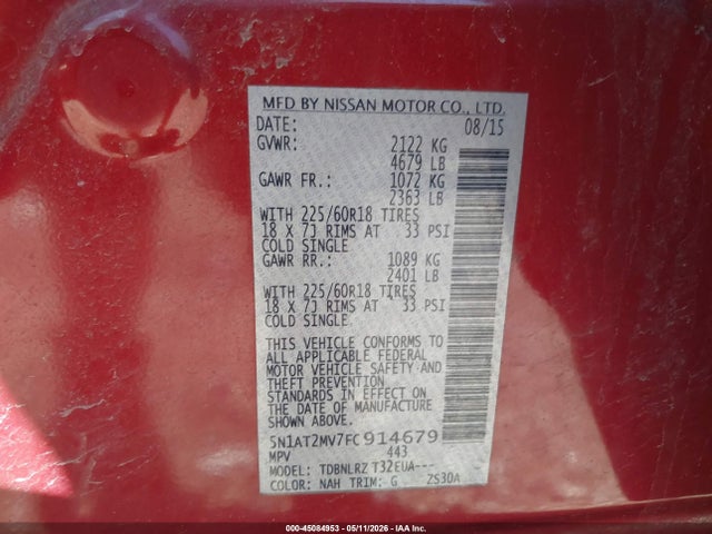 Aukcja sprzedaży 2015 Nissan Rogue Sl, vin: 5N1AT2MV7FC914679, numer aukcji: 45084953