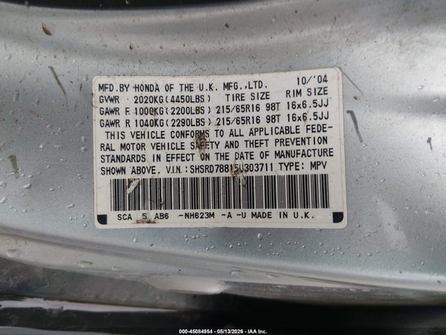 Aukcja sprzedaży 2005 Honda Cr-v Ex, vin: SHSRD78815U303711, numer aukcji: 45084954