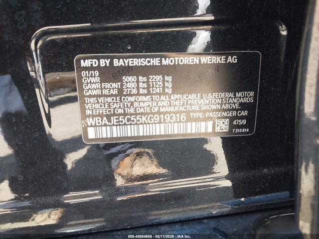 Aukcja sprzedaży 2019 Bmw 540i, vin: WBAJE5C55KG919316, numer aukcji: 45084956