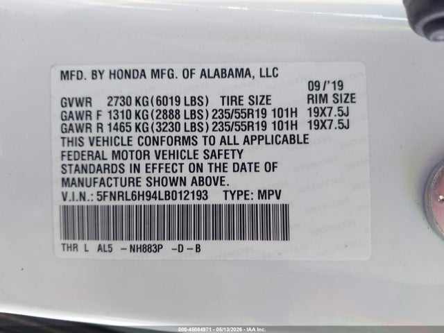 Honda Odyssey Elite 2020 5FNRL6H94LB012193 Image 9