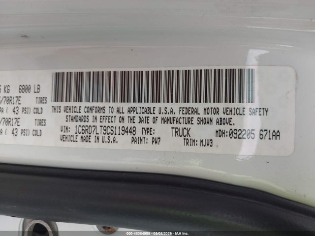 Aukcja sprzedaży 2012 Ram 1500 Slt, vin: 1C6RD7LT9CS119448, numer aukcji: 45084985