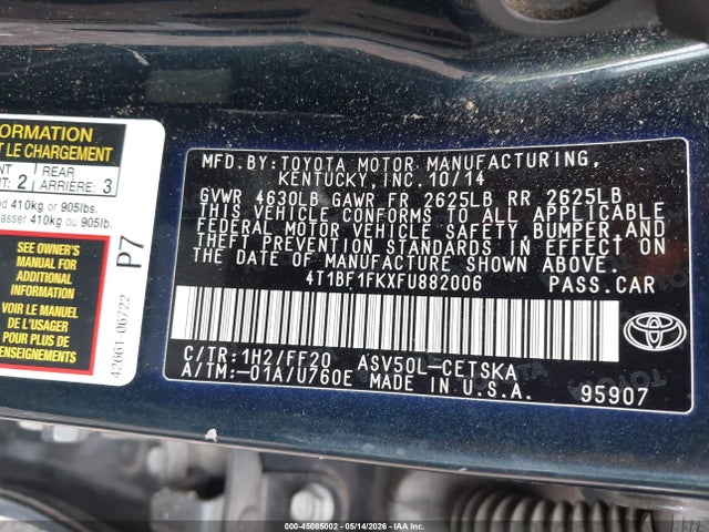 Aukcja sprzedaży 2015 Toyota Camry Se, vin: 4T1BF1FKXFU882006, numer aukcji: 45085002