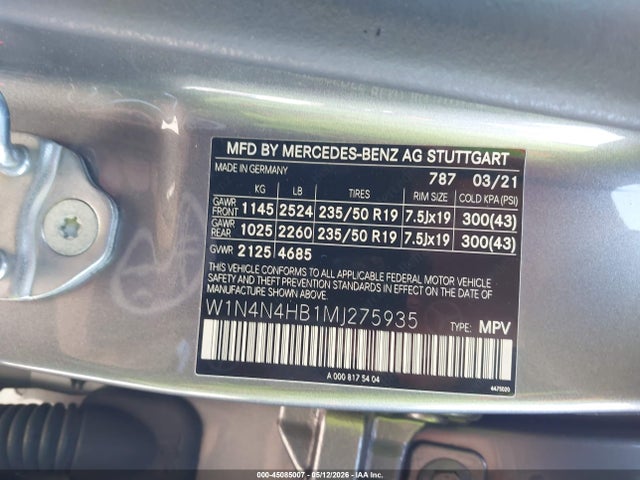 W1N4N4HB1MJ275935 Mercedes-Benz Gla 250 4matic
