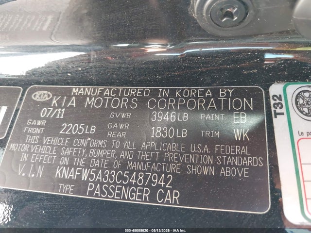 45085020 :رقم المزاد ، KNAFW5A33C5487942 vin ، 2012 Kia Forte Sx مزاد بيع