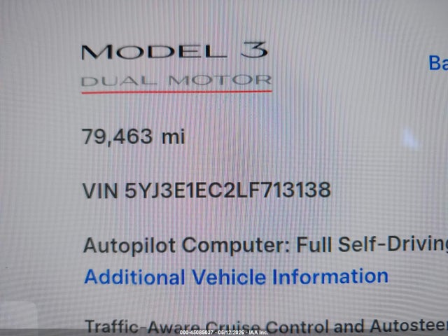 Aukcja sprzedaży 2020 Tesla Model 3 Performance Dual Motor All-wheel Drive, vin: 5YJ3E1EC2LF713138, numer aukcji: 45085037