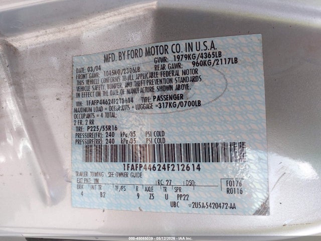 Продаж на аукціоні авто 2004 Ford Mustang, vin: 1FAFP44624F212614, номер лоту: 45085039