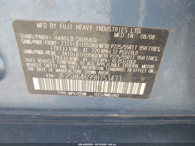 Продажа на аукционе авто 2009 Subaru Forester 2.5x Limited, vin: JF2SH64699H753433, номер лота: 45085052