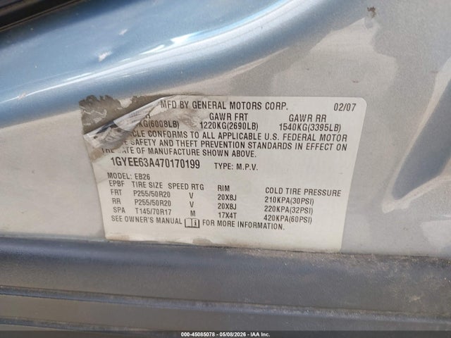 Aukcja sprzedaży 2007 Cadillac Srx V8, vin: 1GYEE63A470170199, numer aukcji: 45085078