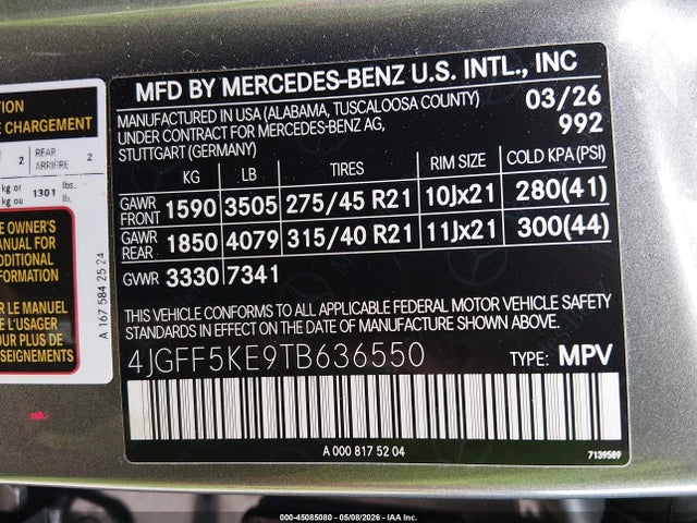 Продажа на аукционе авто 2026 Mercedes-benz Gls 450 4matic, vin: 4JGFF5KE9TB636550, номер лота: 45085080