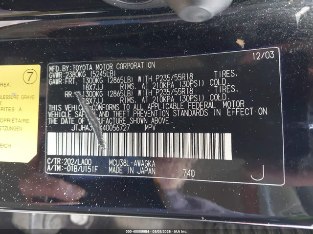 Aukcja sprzedaży 2004 Lexus Rx 330, vin: JTJHA31UX40056727, numer aukcji: 45085084