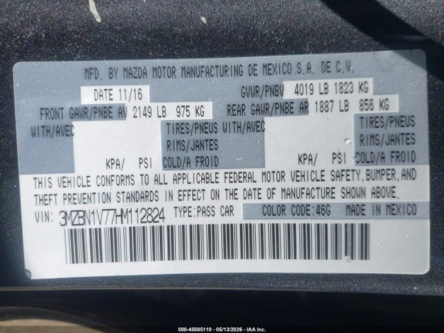 Продажа на аукционе авто 2017 Mazda Mazda3 Touring, vin: 3MZBN1V77HM112824, номер лота: 45085110