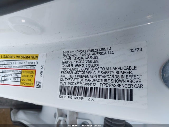 1HGCY2F78PA014112 Honda Accord Hybrid Sport-l