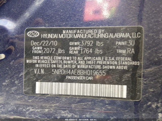 Aukcja sprzedaży 2011 Hyundai Elantra Limited, vin: 5NPDH4AE8BH019655, numer aukcji: 45085114