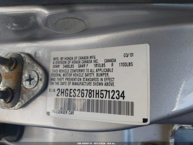 Aukcja sprzedaży 2001 Honda Civic Ex, vin: 2HGES26781H571234, numer aukcji: 45085115