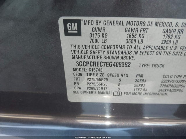 2014 Chevrolet Silverado 1500 1lt მანქანა იყიდება აუქციონზე, vin: 3GCPCREC7EG408382, აუქციონის ნომერი: 45085132