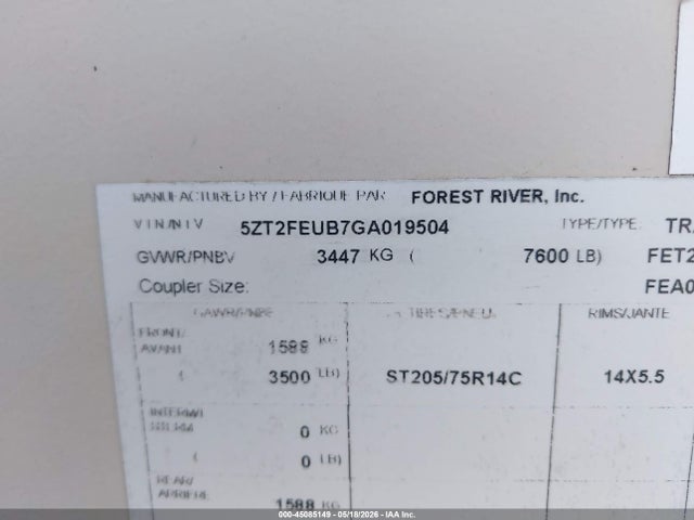 Продажа на аукционе авто 2016 Coachmen Fre292bhds, vin: 5ZT2FEUB7GA019504, номер лота: 45085149