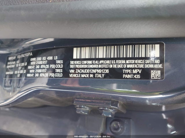 45085203 :رقم المزاد ، ZACNJDB12NPN91236 vin ، 2022 Jeep Renegade Latitude 4x4 مزاد بيع