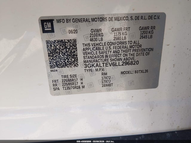 45085204 :رقم المزاد ، 3GKALTEV6LL296820 vin ، 2020 Gmc Terrain Awd Sle مزاد بيع