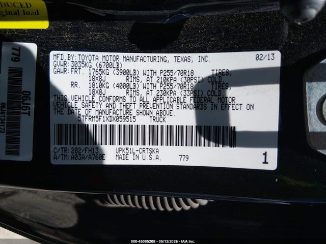45085208 :رقم المزاد ، 5TFRM5F1XDX059515 vin ، 2013 Toyota Tundra Grade 4.6l V8 مزاد بيع