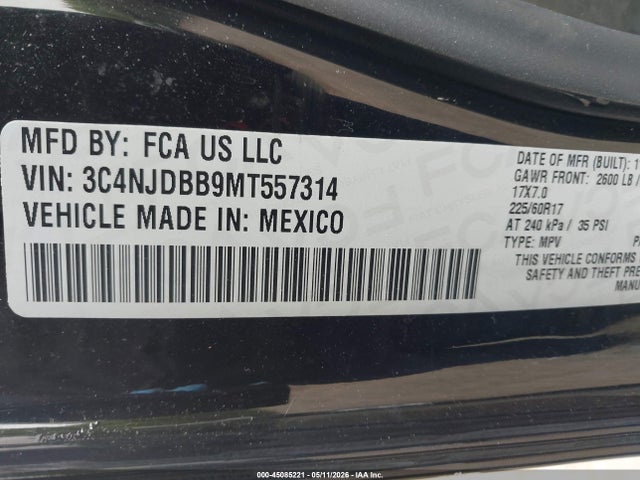 3C4NJDBB9MT557314 Jeep Compass Latitude 4x4