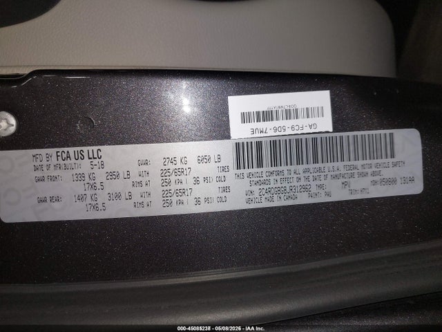 Продажа на аукционе авто 2018 Dodge Grand Caravan Se, vin: 2C4RDGBG8JR312962, номер лота: 45085237