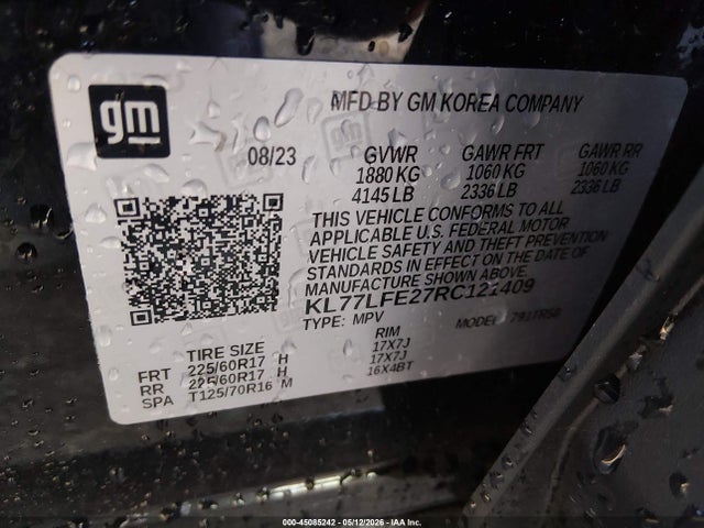 Продажа на аукционе авто 2024 Chevrolet Trax Fwd Sp, vin: KL77LFE27RC121409, номер лота: 45085242