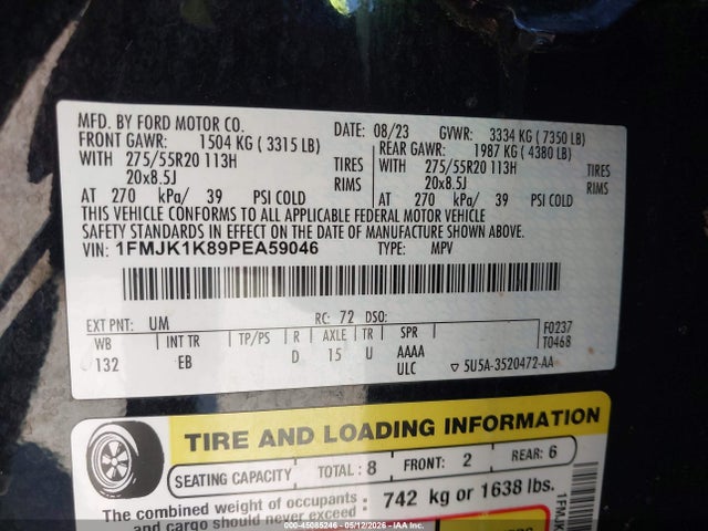 Продаж на аукціоні авто 2023 Ford Expedition Limited Max, vin: 1FMJK1K89PEA59046, номер лоту: 45085246