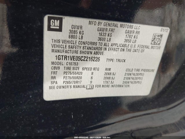 Aukcja sprzedaży 2012 Gmc Sierra 1500 Sle, vin: 1GTR1VE05CZ216226, numer aukcji: 45085248