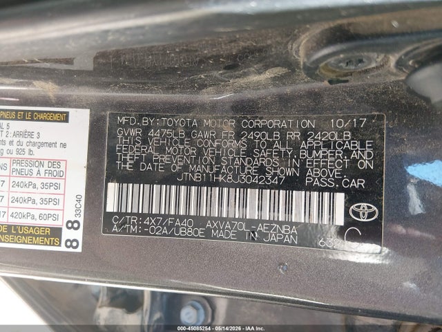 Продаж на аукціоні авто 2018 Toyota Camry Le, vin: JTNB11HK8J3042347, номер лоту: 45085254