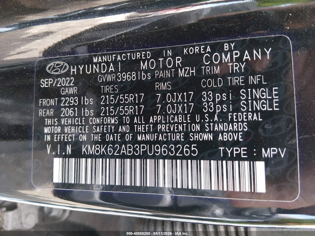 Aukcja sprzedaży 2023 Hyundai Kona Sel, vin: KM8K62AB3PU963265, numer aukcji: 45085280